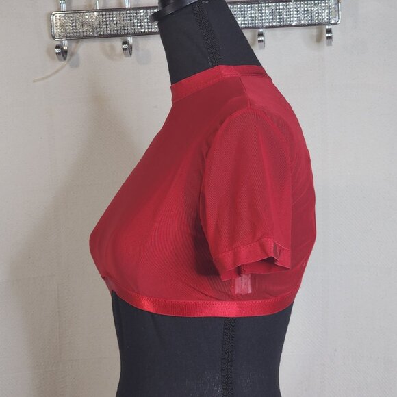 Avidlove Red Mesh Sheer High Neck SS Poly Span Crop Top with Built in Bra Size M - Picture 9 of 16